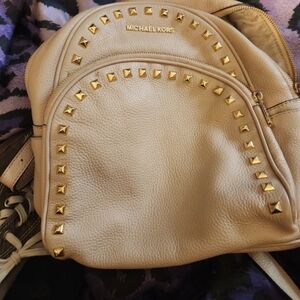 Michael Kors Beige Backpack with Gold Studs